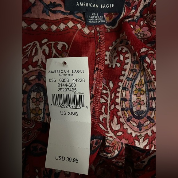 NWT AMERICAN EAGLE Red FLORAL Short SLEEVE Long KIMONO Boho DUSTER Cardigan XS/S - Picture 6 of 7